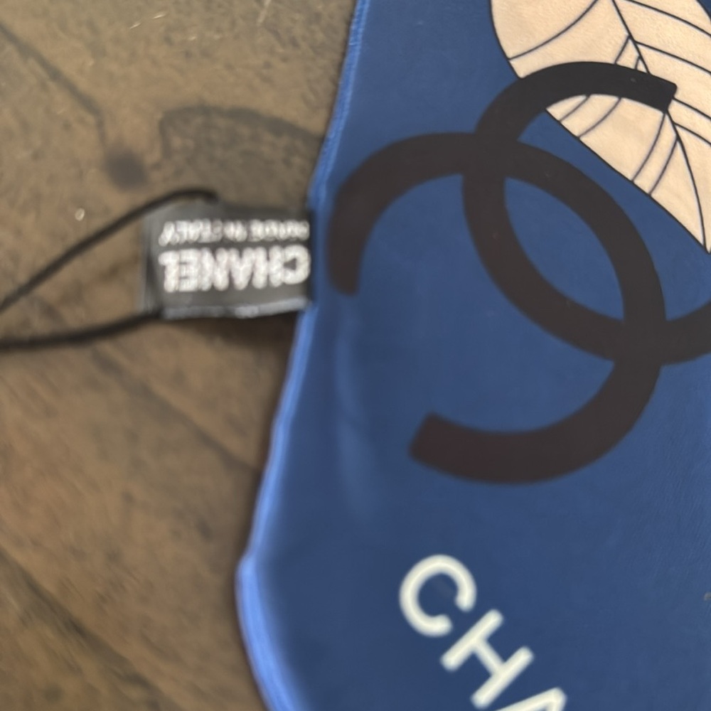 CHANEL Blue and White Floral Silk Scarf - Picture 2 of 2